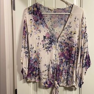 Tie Front Floral Blouse